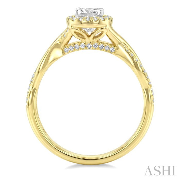 1/5 Ctw Entwined Shank Circular Shaped Center Round Cut Diamond Semi-Mount Engagement Ring in 14K Yellow and White Gold