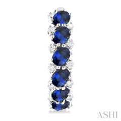 4X3 MM Oval Cut Sapphire and 1/4 Ctw Round Cut Diamond Precious Hoop Earring in 14K White Gold