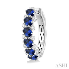 4X3 MM Oval Cut Sapphire and 1/4 Ctw Round Cut Diamond Precious Hoop Earring in 14K White Gold