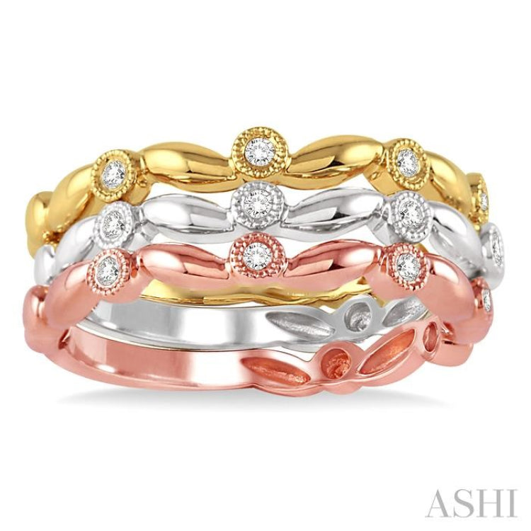 1/6 Ctw Round Cut Diamond Stackable Band Set in 14K White, Yellow and Rose Gold