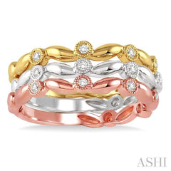 1/6 Ctw Round Cut Diamond Stackable Band Set in 14K White, Yellow and Rose Gold