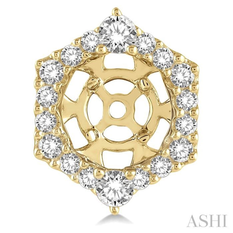3/4 Ctw Hexagonal Rim Round Cut Diamond Earrings Jacket in 14K Yellow Gold