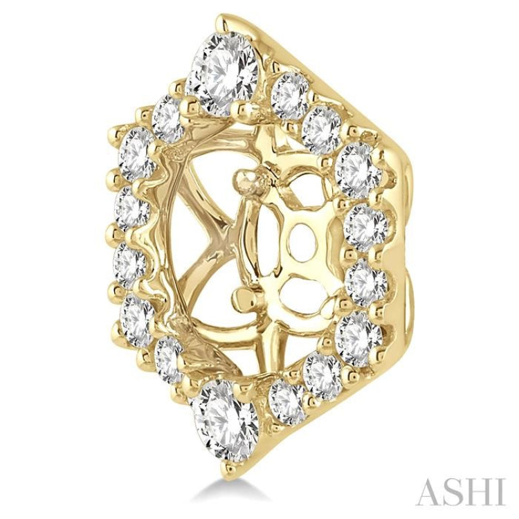 3/4 Ctw Hexagonal Rim Round Cut Diamond Earrings Jacket in 14K Yellow Gold