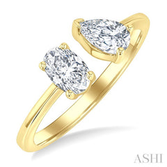 1 Ctw Toi Et Moi Oval and Pear Cut Diamond Open Fashion Ring in 14K Yellow Gold