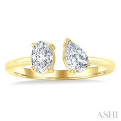 1 Ctw Toi Et Moi Oval and Pear Cut Diamond Open Fashion Ring in 14K Yellow Gold