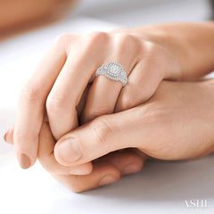 5/8 Ctw Octagonal Shape Round Cut and Baguette Diamond Ring in 14K White Gold