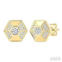 3/8 Ctw Hexagon Shape Round Cut Diamond Fashion Stud Earrings in 14K Yellow Gold