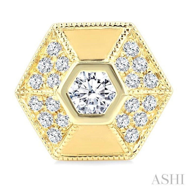3/8 Ctw Hexagon Shape Round Cut Diamond Fashion Stud Earrings in 14K Yellow Gold