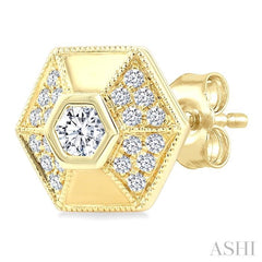 3/8 Ctw Hexagon Shape Round Cut Diamond Fashion Stud Earrings in 14K Yellow Gold