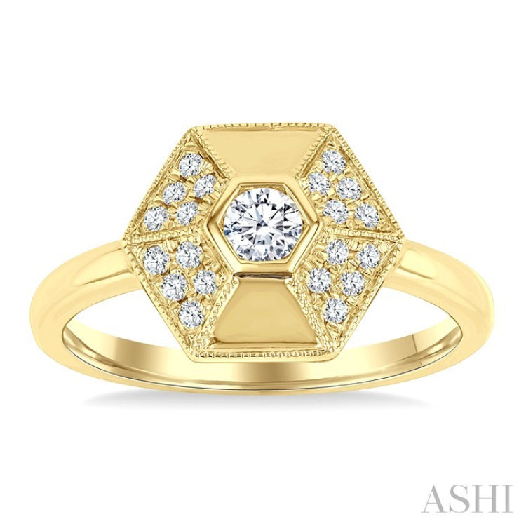 1/4 Ctw Hexagon Shape Round Cut Diamond Fashion Ring in 14K Yellow Gold