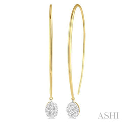1/2 Ctw Oval Shape Dangler Lovebright Round Cut Diamond Earring in 14K Yellow and White Gold