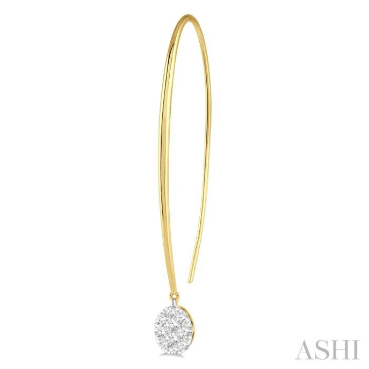 1/2 Ctw Oval Shape Dangler Lovebright Round Cut Diamond Earring in 14K Yellow and White Gold