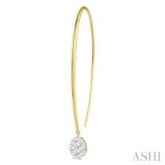 1/2 Ctw Oval Shape Dangler Lovebright Round Cut Diamond Earring in 14K Yellow and White Gold