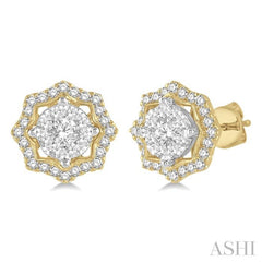 3/4 Ctw Star Lattice Lovebright Round Cut Diamond Earring in 14K Yellow and White Gold