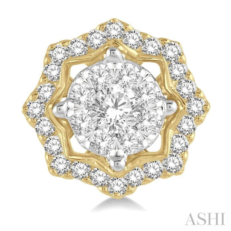 3/4 Ctw Star Lattice Lovebright Round Cut Diamond Earring in 14K Yellow and White Gold