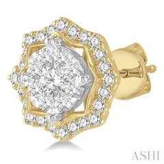 3/4 Ctw Star Lattice Lovebright Round Cut Diamond Earring in 14K Yellow and White Gold