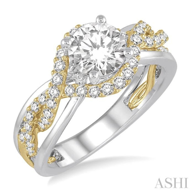 1/2 Ctw Round Cut Diamond Semi-Mount Engagement Ring in 14K White and Yellow Gold