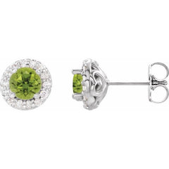 14K White Gold 5 mm Natural Peridot & 1/4 CTW Natural Diamond Earrings