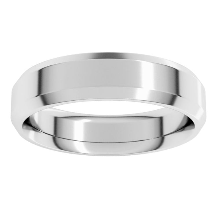 14K White Gold 5 mm Beveled-Edge Comfort-Fit Flat Band Size 8