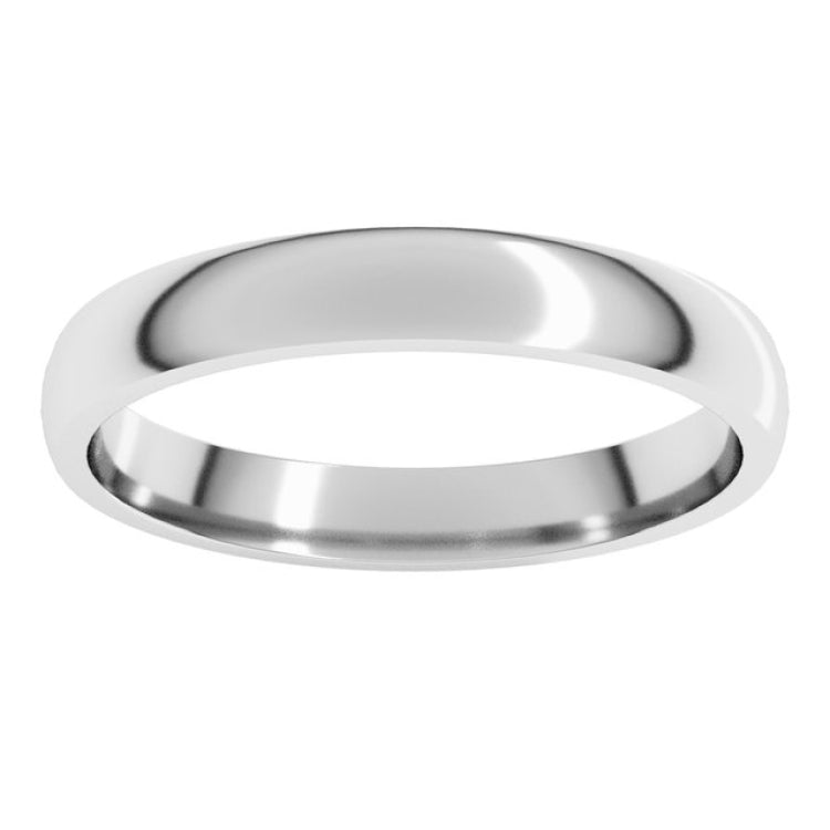 14K White Gold 3 mm Lightweight Comfort-Fit Half Round Band Size 9.5