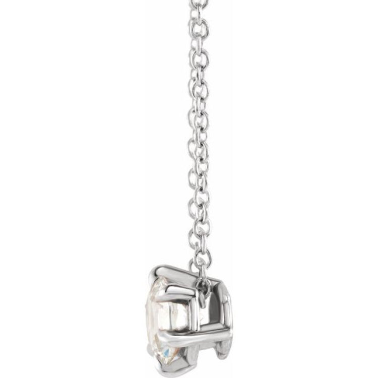 14K White Gold 5/8 CT Lab-Grown Diamond Solitaire 16-18" Necklace