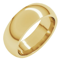 10K Yellow Gold 7 mm Comfort-Fit Half Round Band Size 8.5