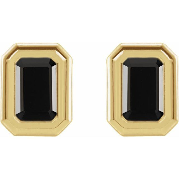 14K Yellow Gold Natural Black Onyx Solitaire Earrings