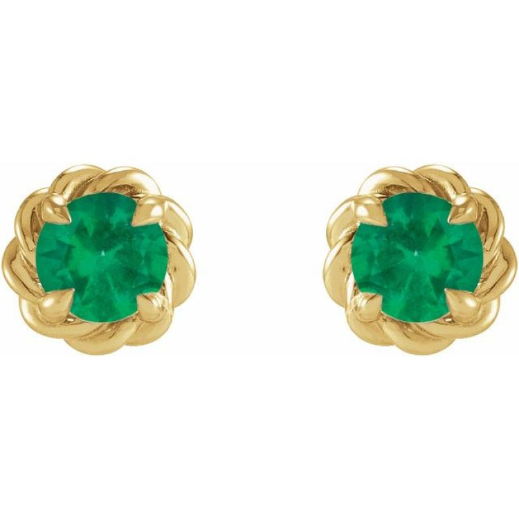 14K Yellow Gold 3 mm Lab-Grown Emerald Claw-Prong Rope Earrings