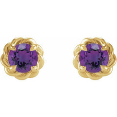 14K Yellow Gold 5 mm Natural Amethyst Claw-Prong Rope Earrings
