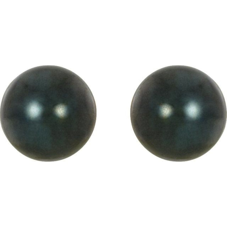 14K Yellow Gold 7 mm Cultured Black Akoya Pearl Earrings