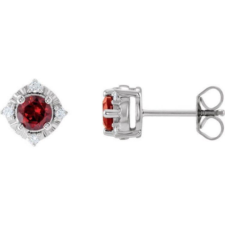 14K White Gold Natural Mozambique Garnet & .08 CTW Natural Diamond Halo-Style Earrings