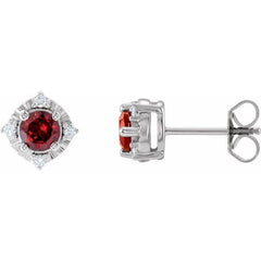 14K White Gold Natural Mozambique Garnet & .08 CTW Natural Diamond Halo-Style Earrings