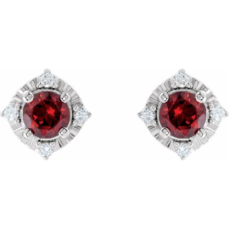 14K White Gold Natural Mozambique Garnet & .08 CTW Natural Diamond Halo-Style Earrings