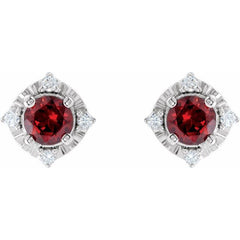 14K White Gold Natural Mozambique Garnet & .08 CTW Natural Diamond Halo-Style Earrings