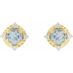 14K Yellow Gold Natural Aquamarine & .08 CTW Natural Diamond Halo-Style Earrings