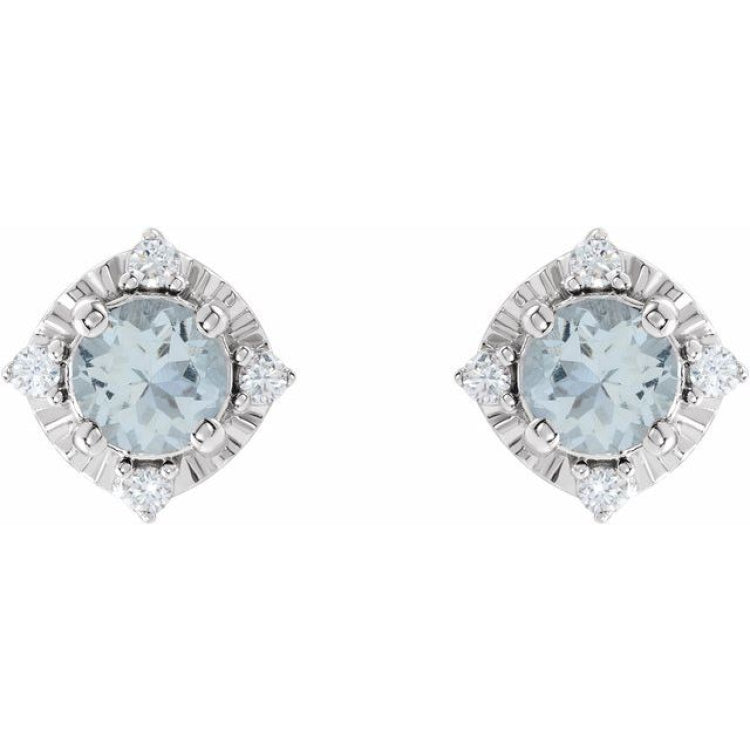 Sterling Silver Natural Aquamarine & .08 CTW Natural Diamond Halo-Style Earrings