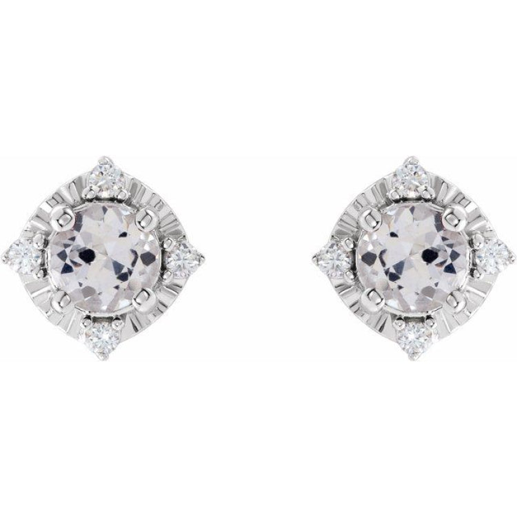 Sterling Silver Lab-Grown White Sapphire & .08 CTW Natural Diamond Halo-Style Earrings