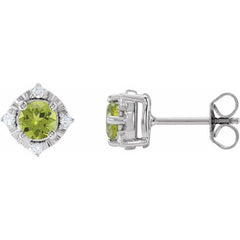 Sterling Silver Natural Peridot & .08 CTW Natural Diamond Halo-Style Earrings