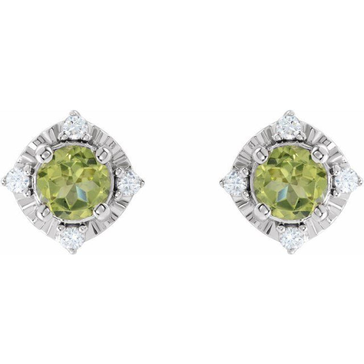 Sterling Silver Natural Peridot & .08 CTW Natural Diamond Halo-Style Earrings