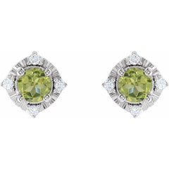 Sterling Silver Natural Peridot & .08 CTW Natural Diamond Halo-Style Earrings