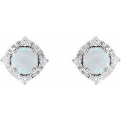 14K White Gold Lab-Grown White Opal & .08 CTW Natural Diamond Halo-Style Earrings