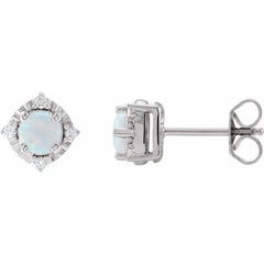 Sterling Silver Lab-Grown White Opal & .08 CTW Natural Diamond Halo-Style Earrings
