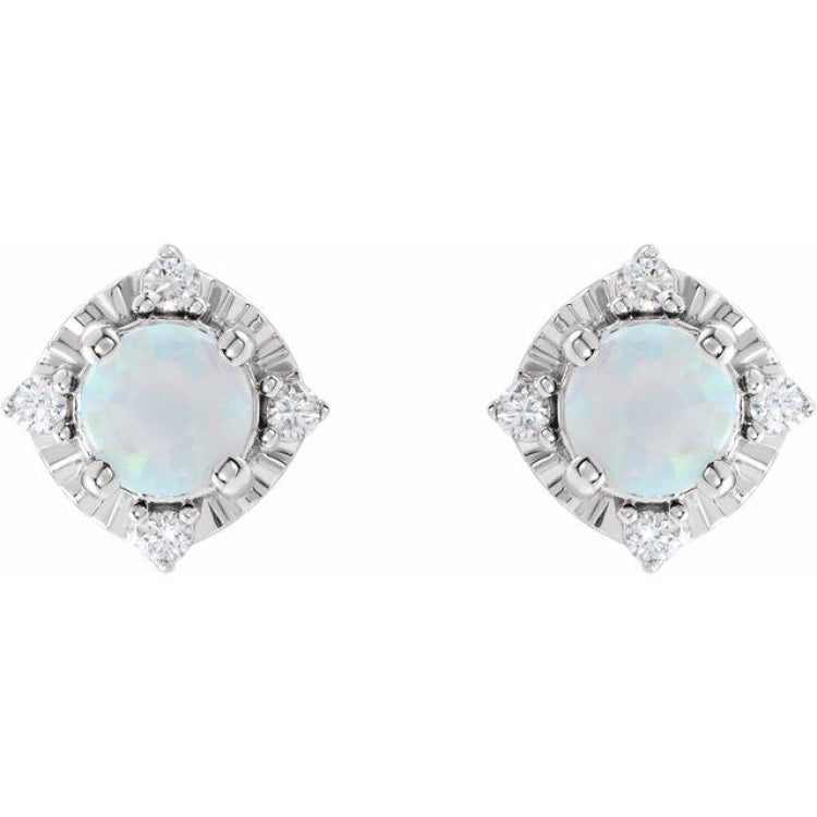 Sterling Silver Lab-Grown White Opal & .08 CTW Natural Diamond Halo-Style Earrings