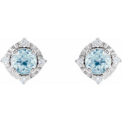 Sterling Silver Natural Sky Blue Topaz & .08 CTW Natural Diamond Halo-Style Earrings