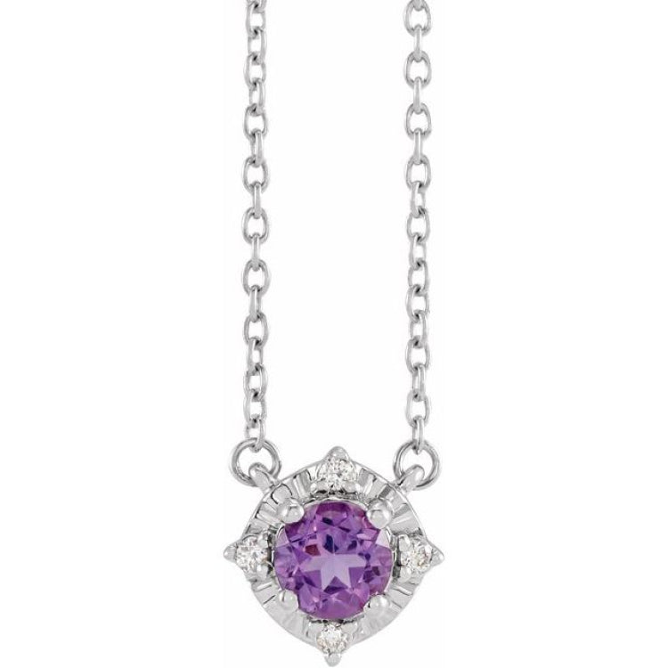 Sterling Silver Natural Amethyst & .04 CTW Natural Diamond Halo-Style 18" Necklace