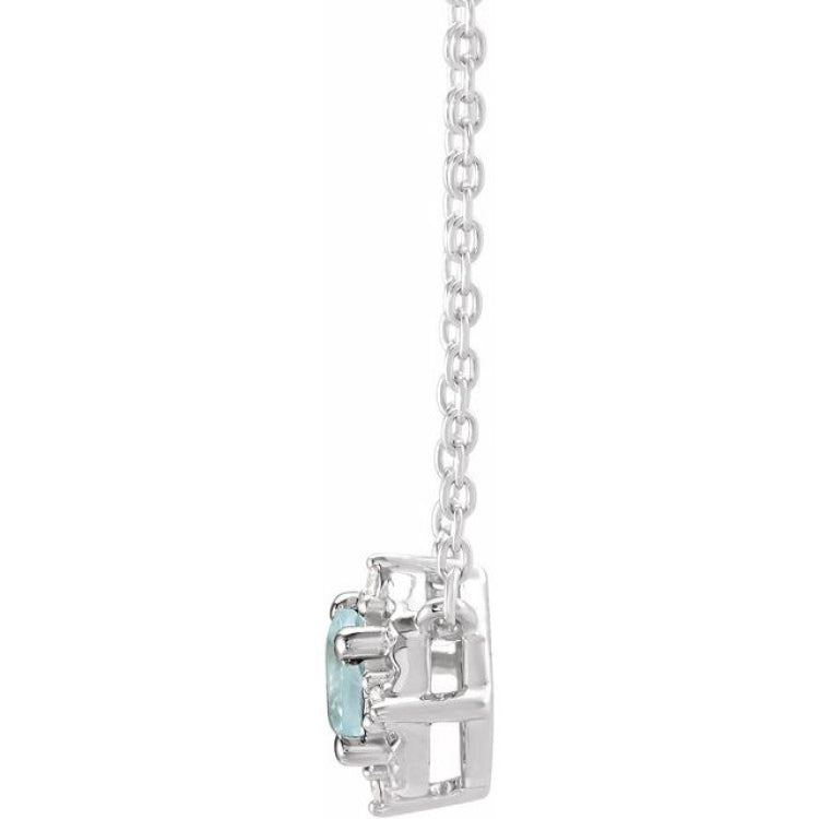 Sterling Silver Natural Aquamarine & .04 CTW Natural Diamond Halo-Style 18" Necklace