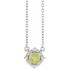 Sterling Silver Natural Peridot & .04 CTW Natural Diamond Halo-Style 18" Necklace