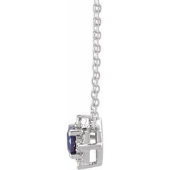 Sterling Silver Lab-Grown Blue Sapphire & .04 CTW Natural Diamond Halo-Style 18" Necklace