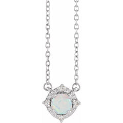 Sterling Silver Lab-Grown White Opal & .04 CTW Natural Diamond Halo-Style 18" Necklace