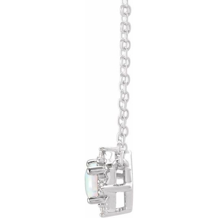Sterling Silver Lab-Grown White Opal & .04 CTW Natural Diamond Halo-Style 18" Necklace